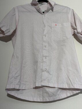 John Langford London Dress Shirt Men White Pink Check Button Down Cotton